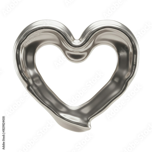 3d silver style love heart icon, Y2k chrome shapes, Trendy futuristic illustration on transparent background PNG Generative AI