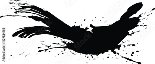 Black brush stroke on transparent background. Black splashes on white background. Black ink drawing white background. Abstract black in splash paint brush strokes. 