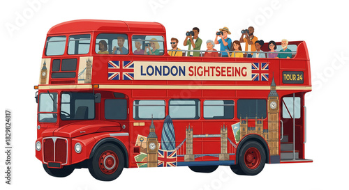 Red london sightseeing double decker tour bus on transparent background travel isolated on transparent background