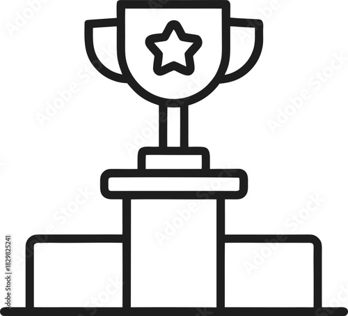 Trophy on Winners Podium Icon outline vector illustration on white background