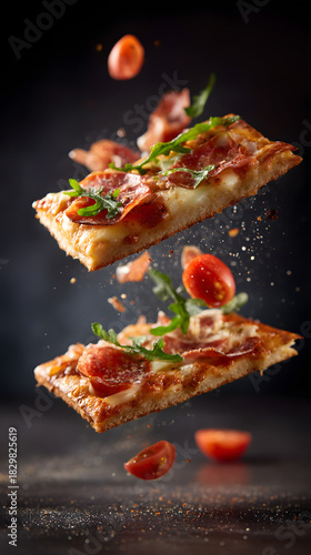 Floating Pizza Slices with Fresh Toppings