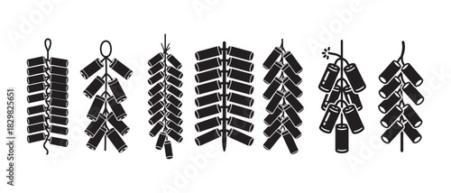Firecracker String Icon Set | Chinese New Year Celebration Vector Symbol
