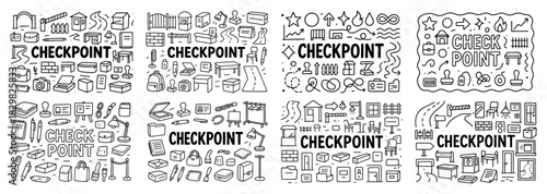 Hand-drawn checkpoint elements and symbols collection