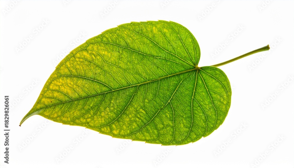 Fototapeta premium Close-up of a vibrant green leaf, showcasing detailed veins and textures, isolated on white background