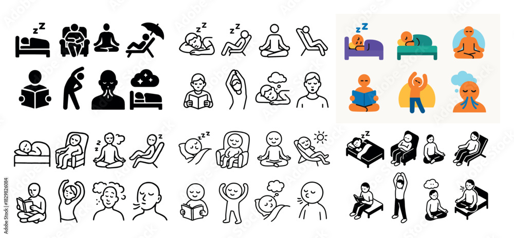 Naklejka premium Stick figures relaxing and meditating