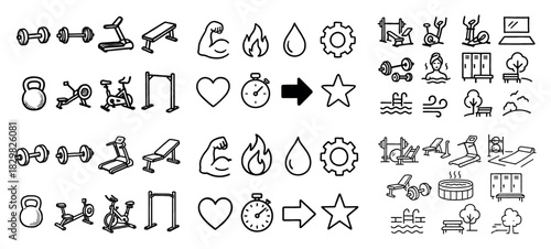 Fitness icons: equipment and activities