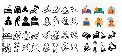 Stick figures relaxing and meditating