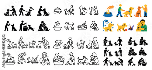 Dog and owner care routine icons