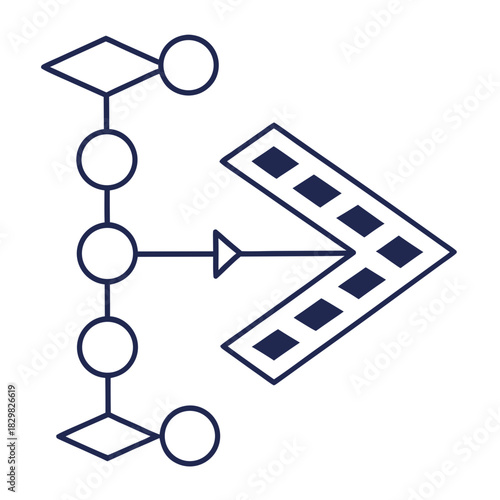 Flowchart elements and directional arrow representing process or data flow