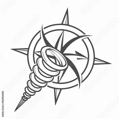 Stylized tornado emerging from a compass rose
