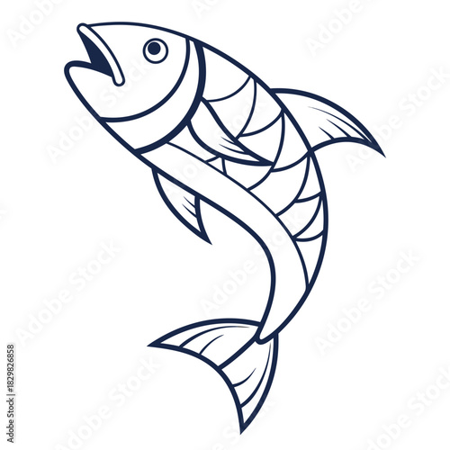 Stylized outline of a fish leaping with open mouth and fins