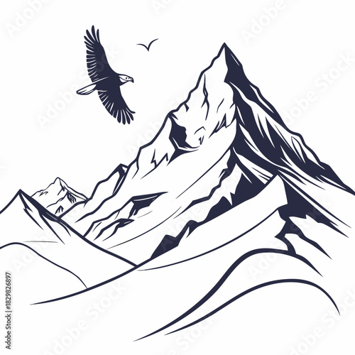 Majestic eagle soaring over rugged mountain peaks landscape