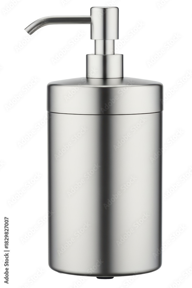 Obraz premium Stainless steel liquid soap dispenser bottle with pump mechanism isolated on transparent background