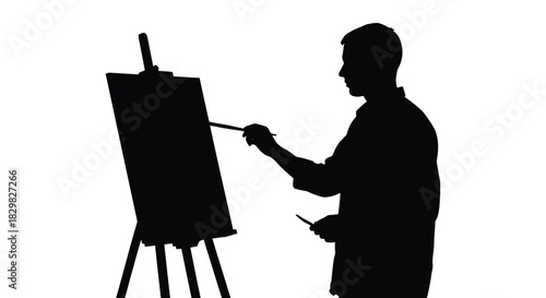 Artist painting on easel black silhouette vector