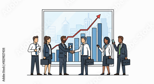 Business handshake in front of financial growth chart, representing successful partnership and economic progress