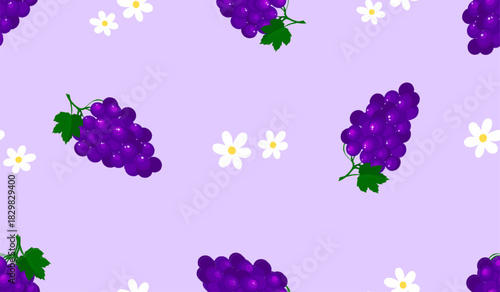 Purple grape seamless pattern Fruit background.