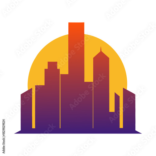 Abstract Sunset Cityscape Outline Art
