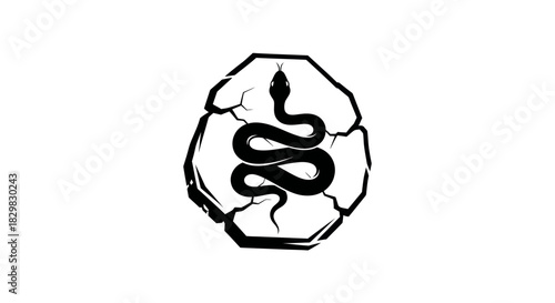 Serpent Symbol: Coiled Snake Emerging from Cracked Stone.
