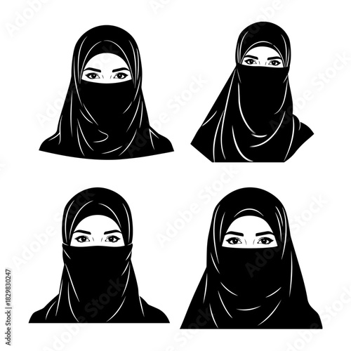 silhouette pack of islamic hajab set
