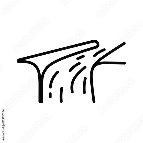 Simple black and white line art icon representing a road merging or splitting, isolated on