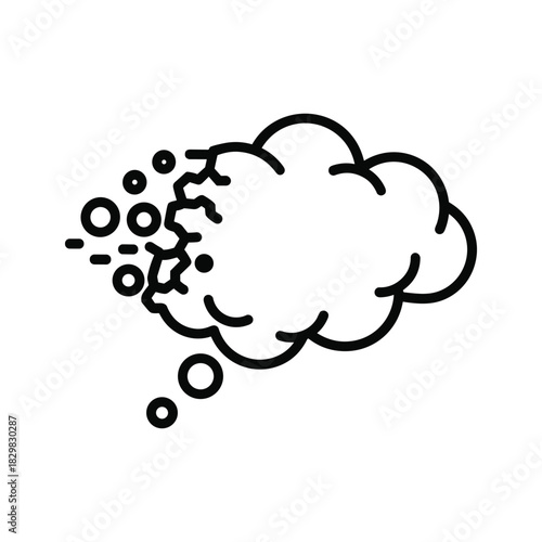 Simple black and white line icon representing a cloud of soap bubbles or foam blowing to the side, isolated on