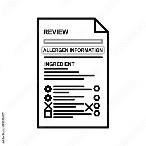 Document review for allergen and ingredient information, outline icon for product safety.