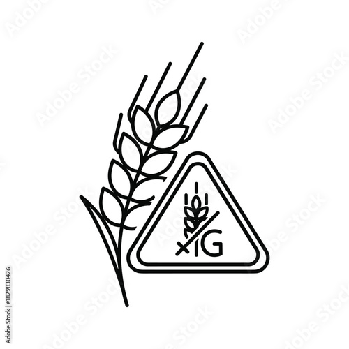 Gluten-free icon with wheat ear outline on white background, allergy diet awareness symbol vector.