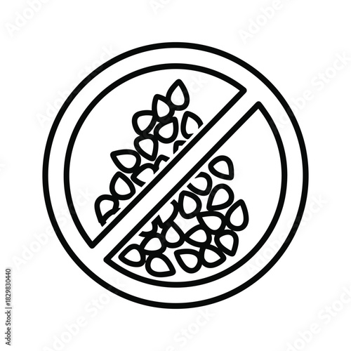 Seedless product warning icon, no seeds symbol for food packaging and dietary restrictions graphic