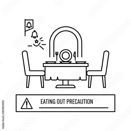 Eating out precaution concept: restaurant dining safety, table setting, pandemic guidelines vector