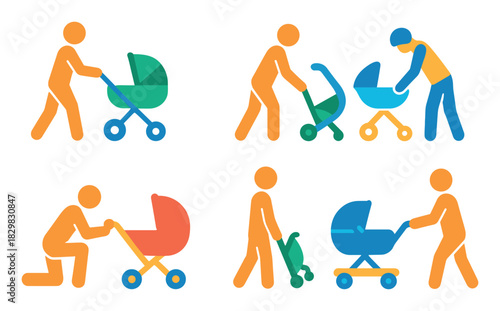 Colorful Baby Stroller Icons
