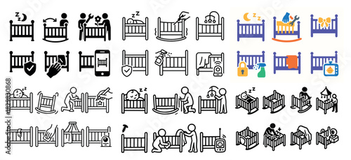 Baby crib icons for safety and care