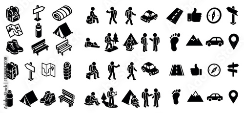 Outdoor adventure icons collection for hiking and camping