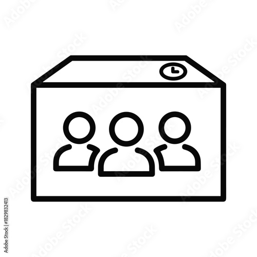 Simple line icon representing a video conference call or online meeting with three participants isolated on