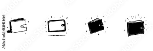 Wallet Doodle Sketch Set. Financial Management And Personal Finance Organization In Hand Drawn Style Collection. Money Storage And Budget Planning. Hand Drawn Isolated Vector Illustration