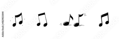 Musical Notes Doodle Sketch Set. Melody And Rhythm Representation In Hand Drawn Style Collection. Music Symbolism And Artistic Expression. Isolated Vector Illustration