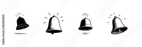 Ringing Bells Doodle Sketch Set. Sound Notification And Alert Symbols In Hand Drawn Style Collection. Communication And Attention-Grabbing Elements. Isolated Vector Illustration