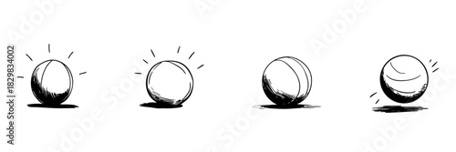 Bouncing Ball Doodle Sketch Set. Motion And Energy Depiction In Hand Drawn Style Collection. Dynamic Movement And Playfulness. Isolated Vector Illustration
