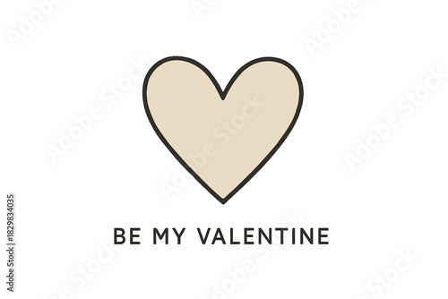 An extremely concise and delicate minimalist Valentine's Day card. A simple beige (light brown) heart with a thin black outline, slightly uneven, as if drawn by hand.