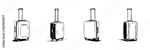Suitcase Doodle Sketch Set. Travel Luggage And Baggage Illustration In Hand Drawn Style Collection. Portable Storage For Journeys And Vacations. Isolated Vector Illustration