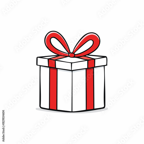 A pristine white gift box elegantly adorned with a bright red ribbon and bow, symbolizing joy, surprise, and the spirit of giving for all festive celebrations and special occasions