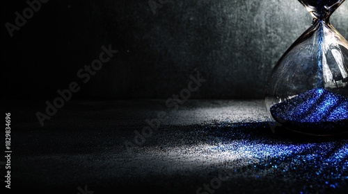 Hourglass Close-Up with Cobalt Blue Sand Symbolizing Time and Change Concept