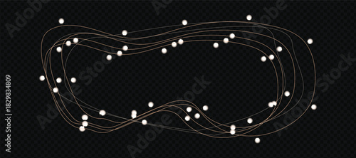 Decorative string light bulbs with warm glow creating an abstract festive pattern on transparent background