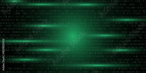 red cyber hack notification alert in green matrix binary data falling with corrupted data lines background banner template