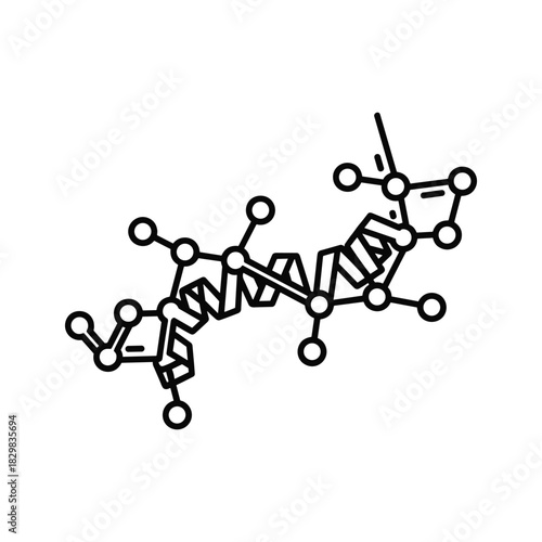 Black and white line art icon representing a segment of a complex biological molecule structure, possibly dna or rna, isolated on