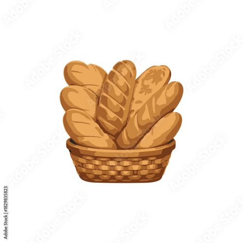 A Wicker Basket Filled With Assorted Freshly Baked Artisan Breads, Perfect for Bakery Display