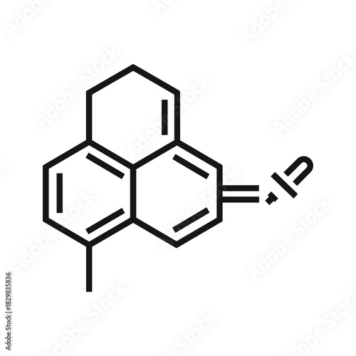 Chemical structure icon of pyrene derivative with a dropper symbol, isolated on
