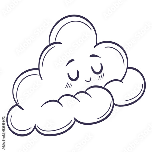 Cute happy cloud character with closed eyes and blush marks