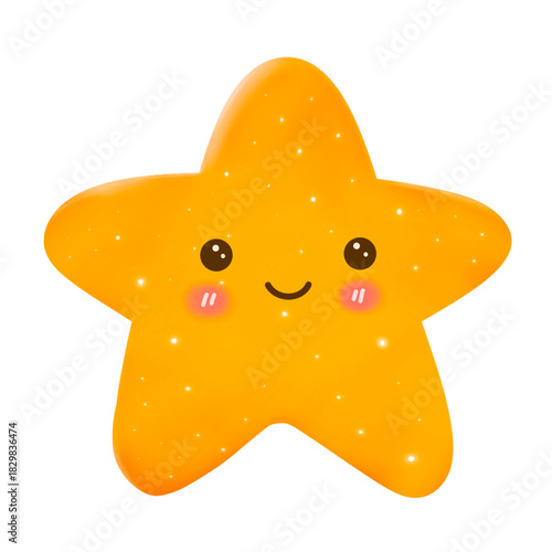 Smiling happy star clipart.Hand drawn cute glowing star.