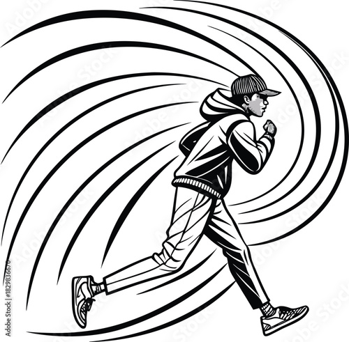 Sprinter Starting Block Silhouettes Exploding Forward Momentum Aggressive Angle Trendy stylized illustration movement, javelin-throwing, line vector silhouette of - - stock