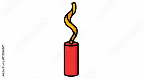 Red candle with flickering flame depicted in a simple studio illustration.